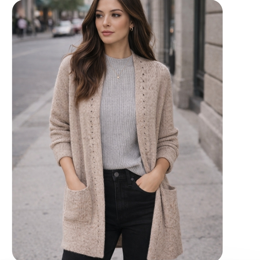S 4-6 Open Front Beige Cardigan New